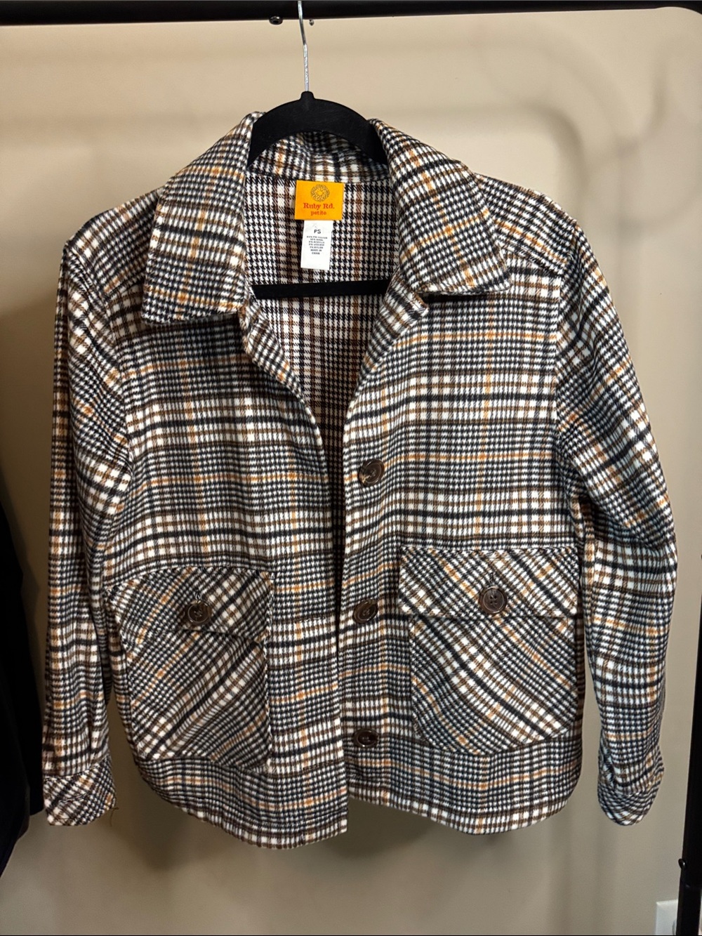 Ruby Rd. Plaid Shacket Jacket in Brown, Cream & Black